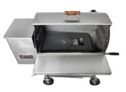 Stainless Steel Maverick 850 Wood Pellet Grill -Le Creu Grill Shop 850 Stainless Big Wheels DrainOpen scaled 1