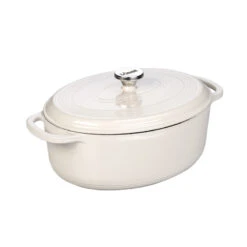 Lodge 7 Quart Enameled Oval Dutch Oven, Oyster White