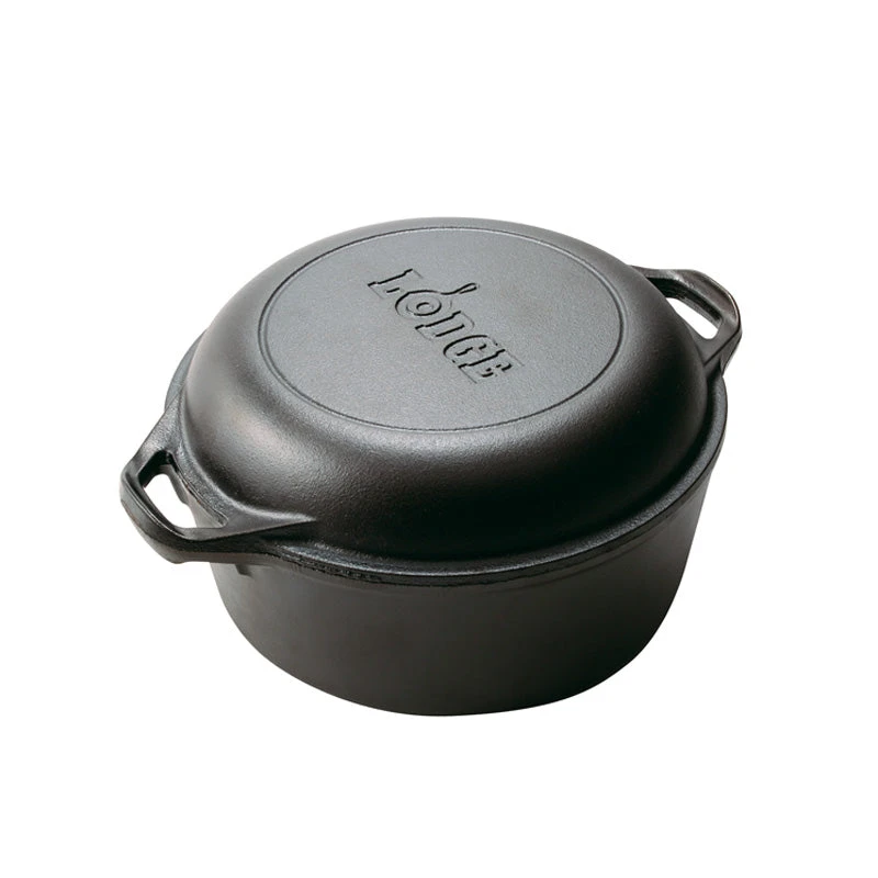Lodge 5 Quart Cast Iron Double Dutch Oven, With Loop Handles 3 Lodge 5 Quart Cast Iron Double Dutch Oven, With Loop Handles