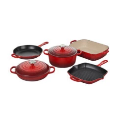 Le Creuset 7-Piece Cast Iron Set -Le Creu Grill Shop rs18018 sevenpice cerise lpr